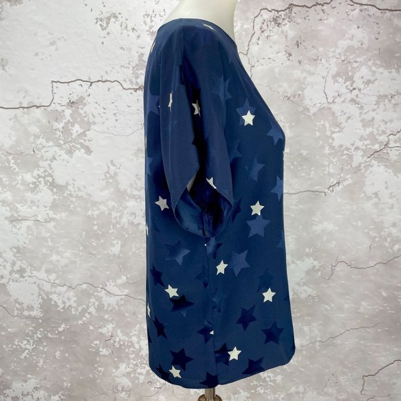 Vintage Silk Mary Ann Restivo Star Blue 80s Top S - Picture 4 of 8